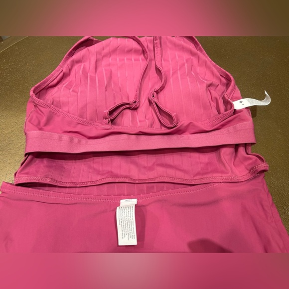 Lululemon Pink Ribbed Swim High Neck Long Line Top And High-waist Full Bottom, M - Picture 6 of 13